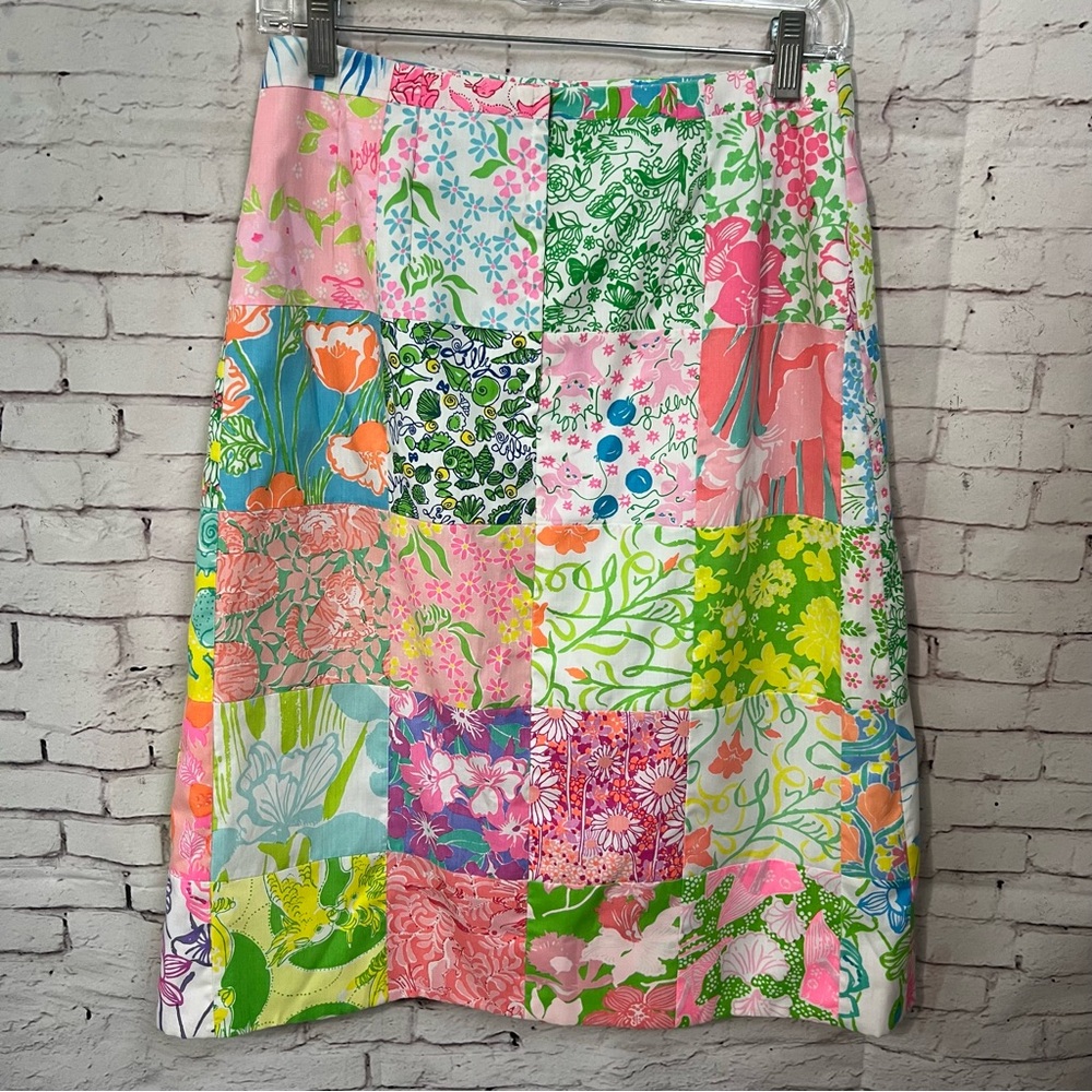 Vintage 70s Lilly Pulitzer Patchwork Midi Skirt Sz 10 Floral Bunnies Berries - Picture 6 of 16